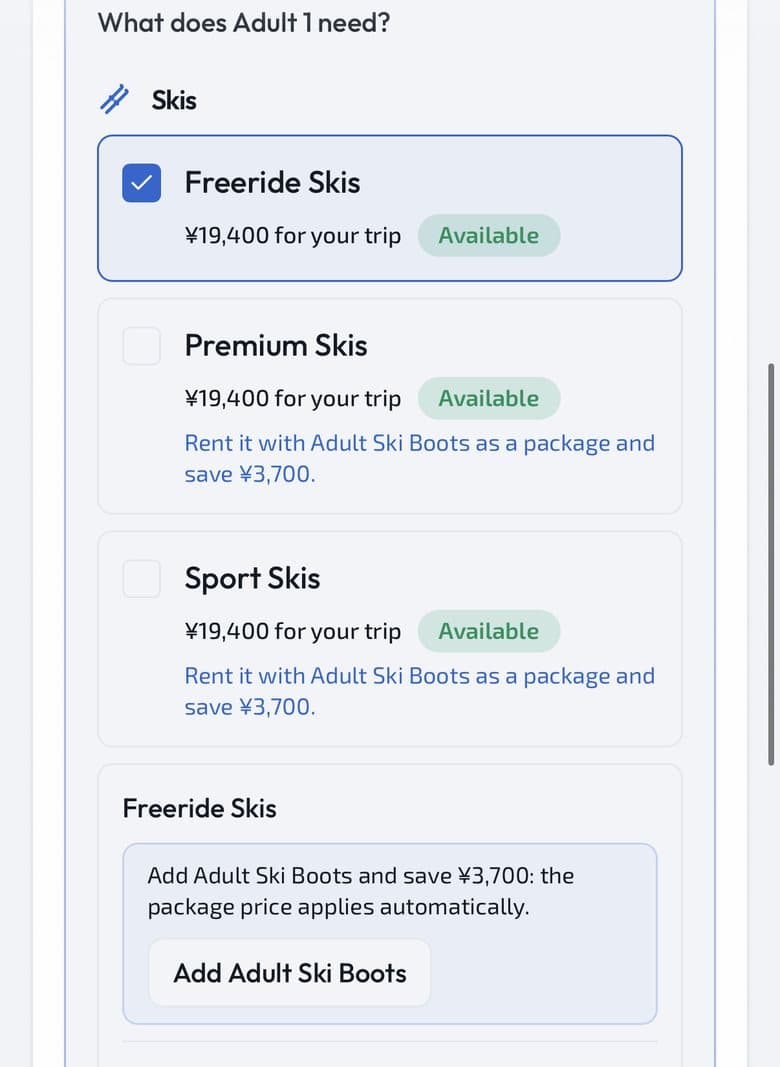 Choose skis for each person